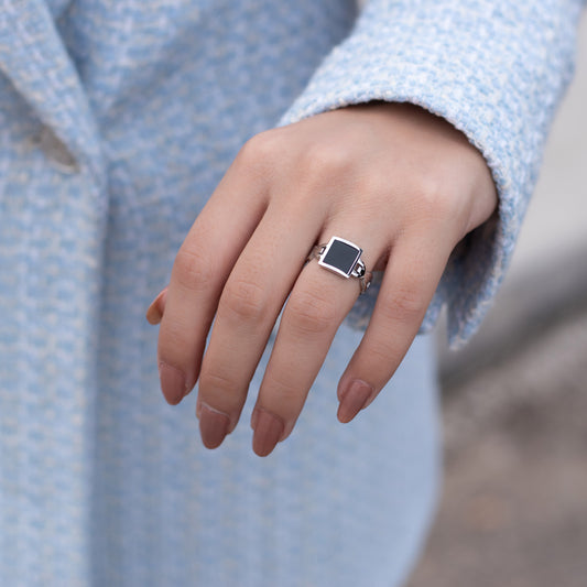 Black Square Ring in silver