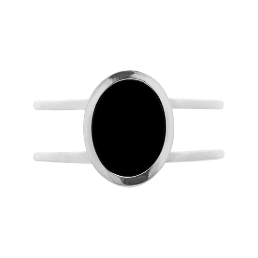 Black Oval Ring in silver