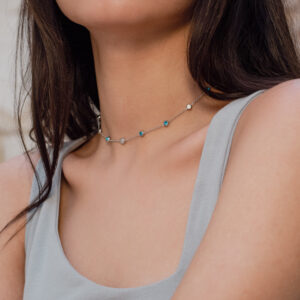 Dainty blue Necklace ( sliver )